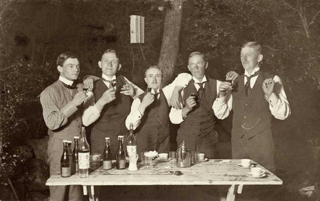 drinking akvavit, sweden, early 20th century